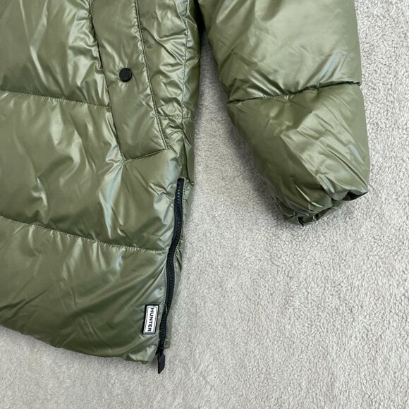 NEW Hunter Women's XS Mid Length Puffer Coat Olive Green Full Zip Hooded - Picture 11 of 13